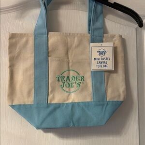Trader Joe's Blue and Cream Canvas Tote Bag